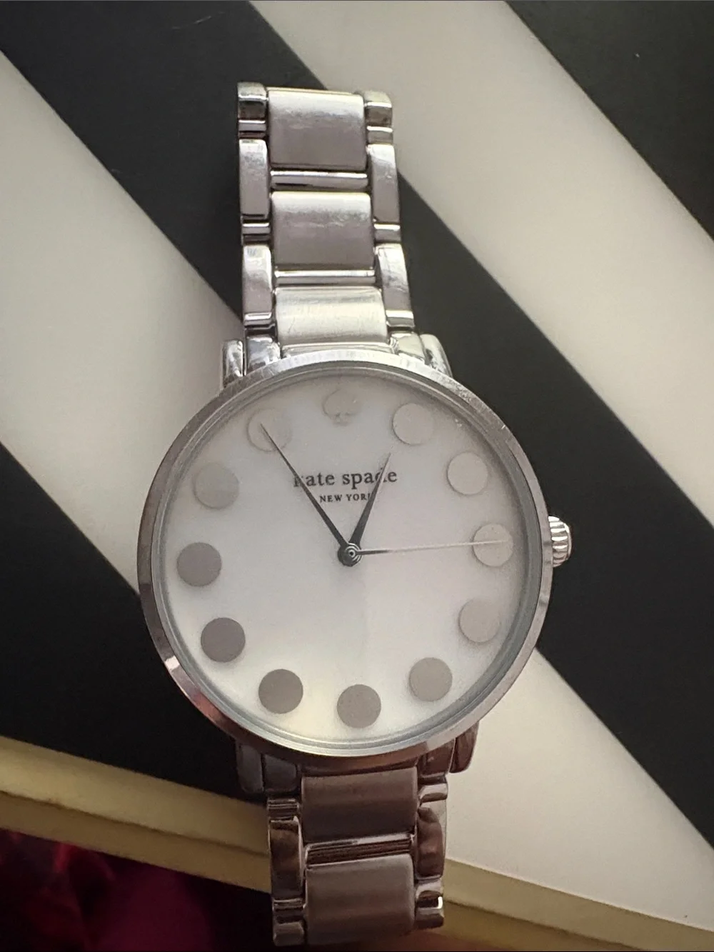 kate spade silver and white dot dial bracelet watch